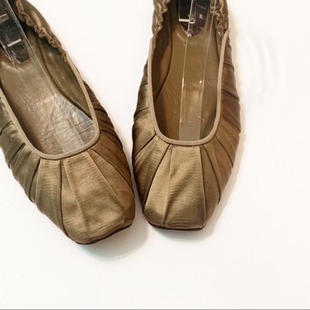 Bottega Veneta Square Toe Satin Flats Olive 40 - Picture 2 of 8